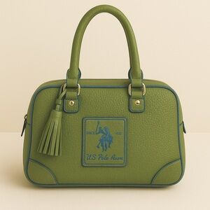 US Polo Green Leather Tassel Satchel Bag
